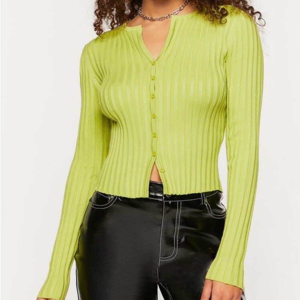Forever 21. Lime Green Ribbed Button-Up Cardigan